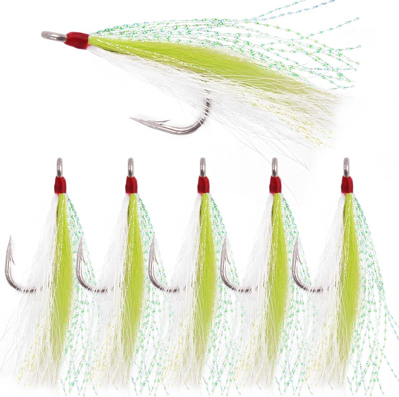 FUSIGO Fishing Bucktail Teasers Hooks Saltwater Flounder Rigs Bottom Rigs Stainless Steel Hook Bucktail Mylar Flash Teasers for Snapper Catfish Cod Flounder Hi-Lo Rigs - Image 1